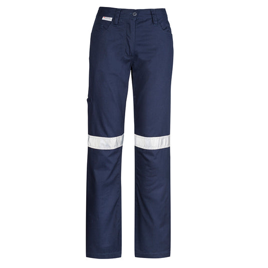 Syzmik Womens Taped Utility Trouser featuring reflective tape, reinforced double layer heel and pocket patches, and wide belt loops. Designed for durability with triple-stitched seams and a discrete side welt pocket.