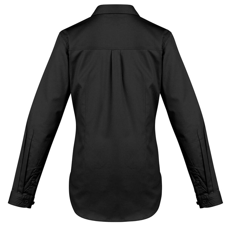 Load image into Gallery viewer, Syzmik Womens Lightweight L/S Work Shirt with long sleeves, featuring triple-stitched seams, chest pockets, and underarm vents, designed for workplace safety and comfort at Active Safety.