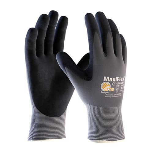 Maxiflex Ultimate Open Back Glove, featuring patented micro-foam nitrile coating for breathability and a GripTech® finish for enhanced grip, ideal for safety-focused tasks and reducing hand fatigue.