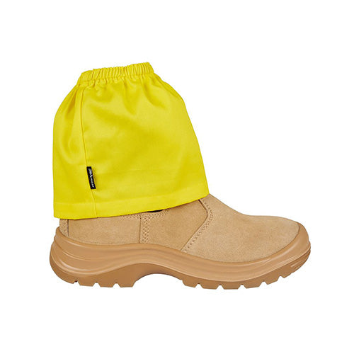 Cotton Drill Boot Covers: Yellow (Pair) shown draped over a boot, highlighting their robust 100% cotton drill fabric, ideal for workplace safety applications.