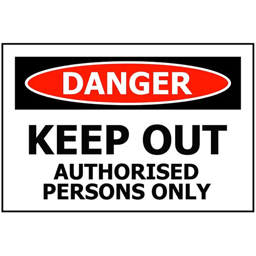 Danger Keep Out Authorised Persons Only Sign: 340 x 240 ACM, featuring bold black and red text on a durable UV-stabilized aluminum composite material, ideal for both indoor and outdoor safety warnings.