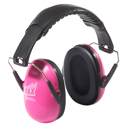 Esko MiniMax Kids Earmuff, Class 5, designed for young ear protection, features a padded headband and foam-filled cushions. Ideal for reducing noise in various settings while maintaining comfort and foldable storage.