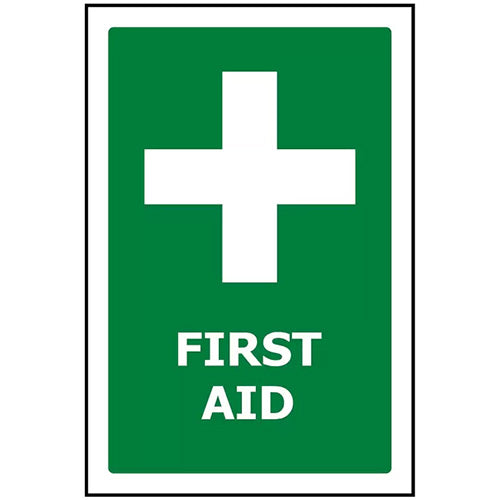 First Aid Sign: 240 x 340 ACM, featuring a green background with a prominent white cross, suitable for indoor and outdoor use, designed for durability and UV stability from Active Safety.