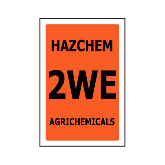 Agrichemicals 2WE Sign: 240 x 340 ACM, featuring durable UV-stabilized aluminum composite material, ideal for both indoor and outdoor use, showcasing bold black text on a sturdy, damage-resistant surface.