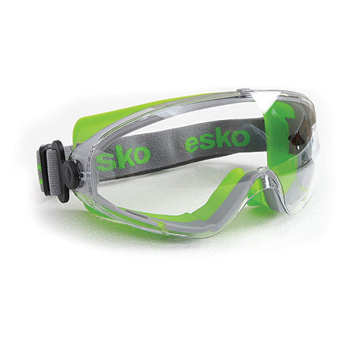 Esko G-Max Silicone Seal Goggle: Clear, featuring a panoramic 180˚ view, ergonomic design, and splashproof lens, suitable for prescription glasses, ideal for safety in biological and chemical environments.