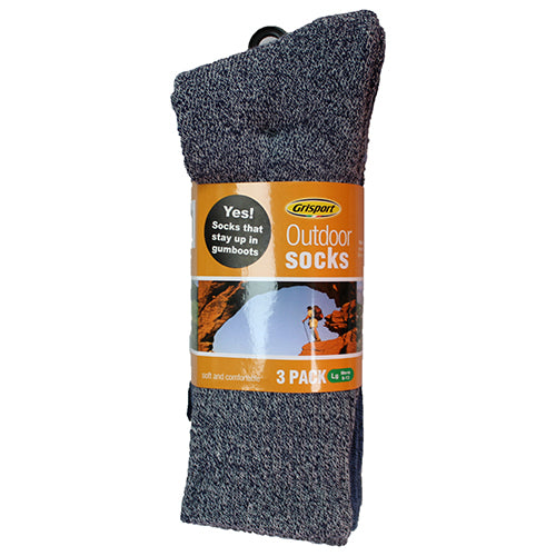 Load image into Gallery viewer, Grisport Mens Outdoor Socks Pack/3 showcasing durable, shin-height grey socks, perfect for outdoor activities. These ribbed, breathable socks ensure comfort and warmth, suitable for New Zealand's active and safety-conscious lifestyle.