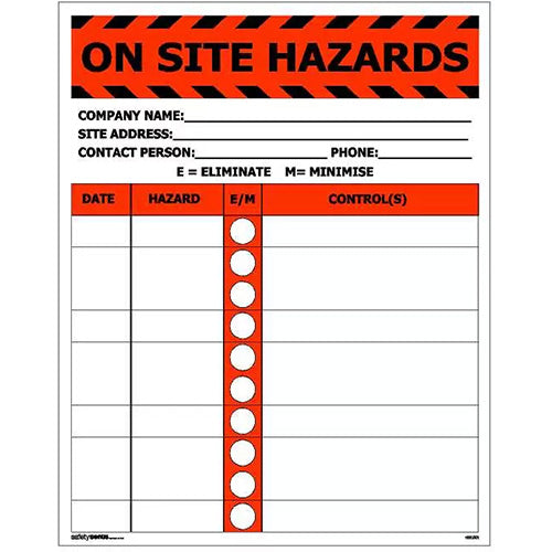 Hazard ID Board: 480 x 600 ACM, featuring a prominent red and black hazard warning design. Made from durable, UV-stabilised aluminum composite material, ideal for both indoor and outdoor safety signage applications.