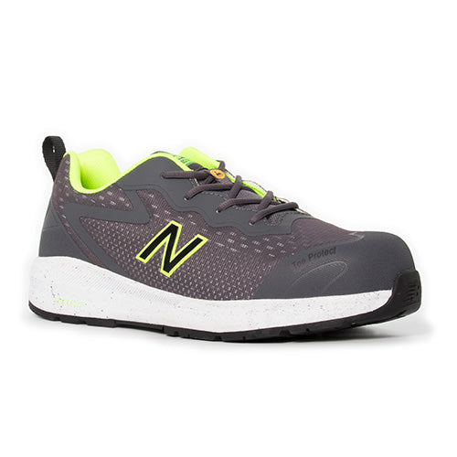 Load image into Gallery viewer, New Balance Logic Safety Shoe, Grey/Lime, showcasing a sleek, athletic design with a slip-resistant sole and composite toe, ideal for workplace safety and comfort.