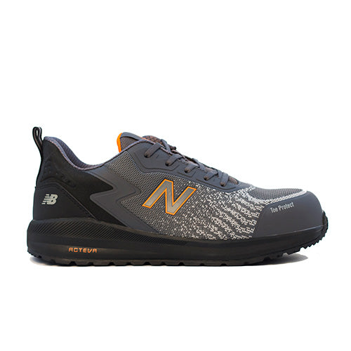 New Balance Speedware Safety Shoe, Grey/Orange, featuring a sleek design with composite toe and slip-resistant outsole, ideal for active work environments, highlighting comfort and lightweight safety in footwear.