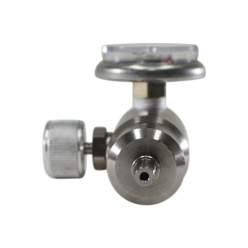 Load image into Gallery viewer, 110 Series, Constant Flow Regulator: 0.5 LPM, close-up showing a nickel-coated gas valve with threaded screw for easy on/off control, designed for reliable use with both reactive and non-reactive gases.