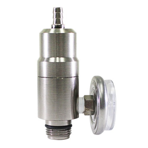 Load image into Gallery viewer, 110 Series, Constant Flow Regulator: 0.5 LPM, shown in close-up, highlighting its robust metal construction and threaded screw valve for precise control, optimized for calibration gas cylinders with nickel-coated surfaces.