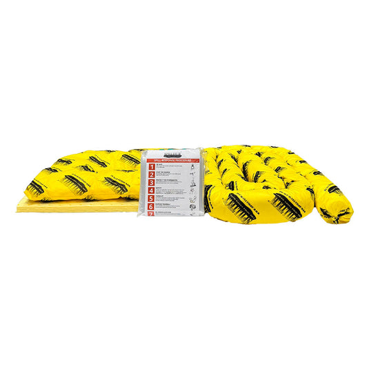 Chemical Spill Refill Kit 25 Litre, showcasing a close-up of its components, including chemical pads, socks, gloves, and disposal bags. Ideal for workplace safety and spill management.