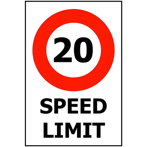 20 Speed Limit Sign: 240 x 340 ACM, featuring a red circle with black numbers on a durable, UV-stabilized aluminum composite panel, ideal for indoor and outdoor use.