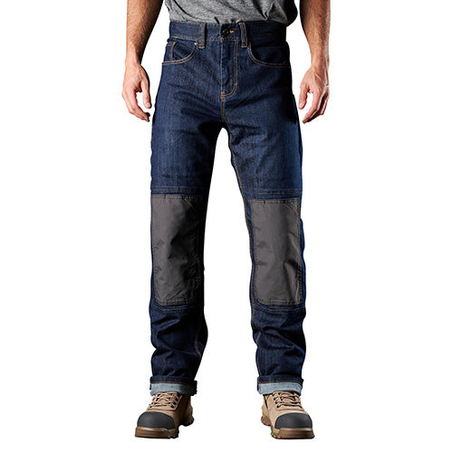 Load image into Gallery viewer, FXD WD-1 Original Knee Pad Denim Work Jeans showcased on a standing man, highlighting durable construction with DURA500™ abrasion panels, ideal for safety and workwear needs from Active Safety.