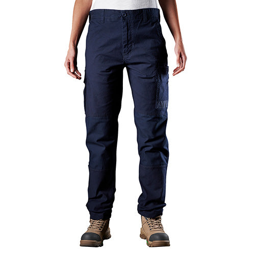 FXD WP-3W Women's Stretch Work Pant showcased on a person, emphasizing fit and function for women tradies. Styled in durable denim, ideal for active workplace environments, reflecting performance and comfort in workwear.