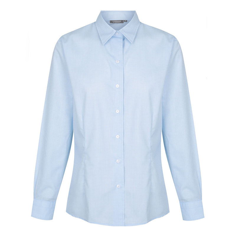 Load image into Gallery viewer, Gloweave Womens Bell Textured Mini Check Long Sleeve Shirt, featuring a contemporary fit with front and back darts, classic collar, and square cuffs, ideal for safety and workplace environments.
