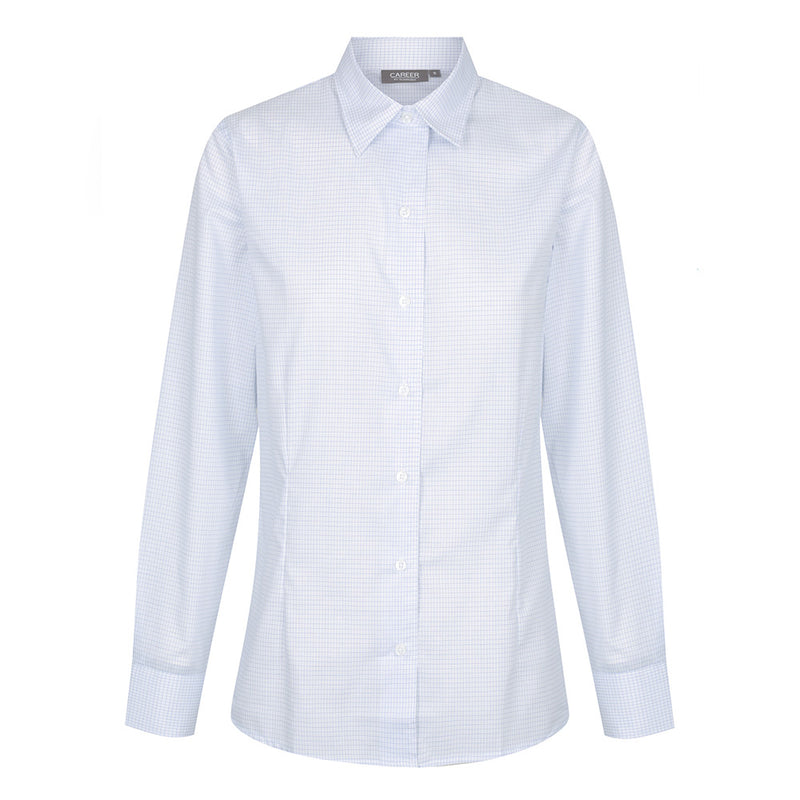 Load image into Gallery viewer, Gloweave Womens Bell Textured Mini Check Long Sleeve Shirt, featuring a contemporary fit with front and back darts, classic collar, and square cuffs. Designed with a double fold front for a polished look.
