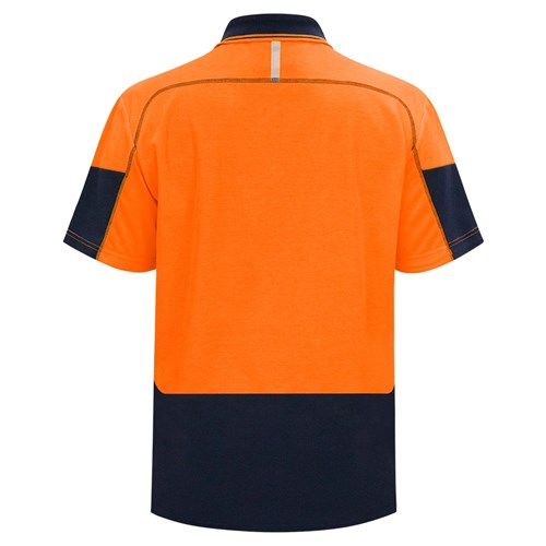 Bison Hi Vis Quick Dry Cotton Back Polo Shirt, Orange/Navy