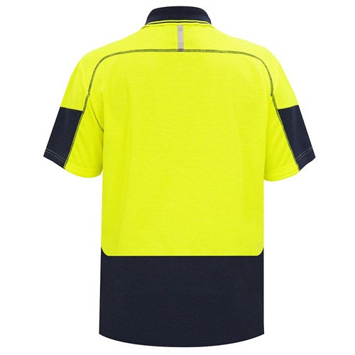 Bison Hi Vis Quick Dry Cotton Back Polo Shirt, Yellow/Navy