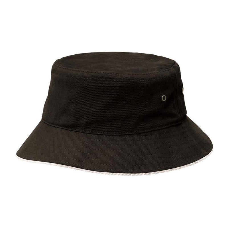 Load image into Gallery viewer, Classic Cotton Bucket Hat with flat-top crown, downward-sloping brim, and gunmetal eyelets for ventilation. Features heavy brushed cotton and visible stitching, ideal for safety and work settings.
