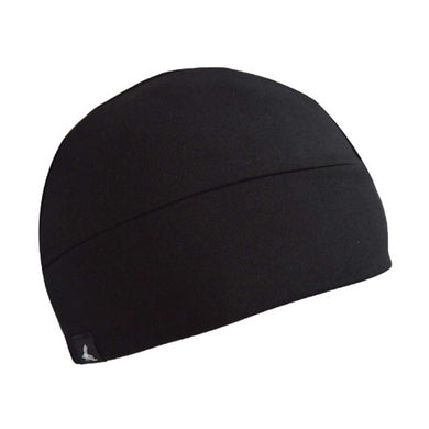 Skull Cap Beanie, Black: One Size - A seamless, close-fitting beanie designed for superior comfort under helmets. Made from stretch fabric with flat lock seams, it's lightweight, warm, and pocket-friendly.