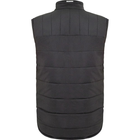 Bison Stamina Eco Taped Puffer Vest, showcasing durable design with rip-stop fabric and Ultra-Flect™ tape for flexibility. Features zippered chest pocket and is compatible with other Stamina jackets. Ideal for eco-conscious workwear.
