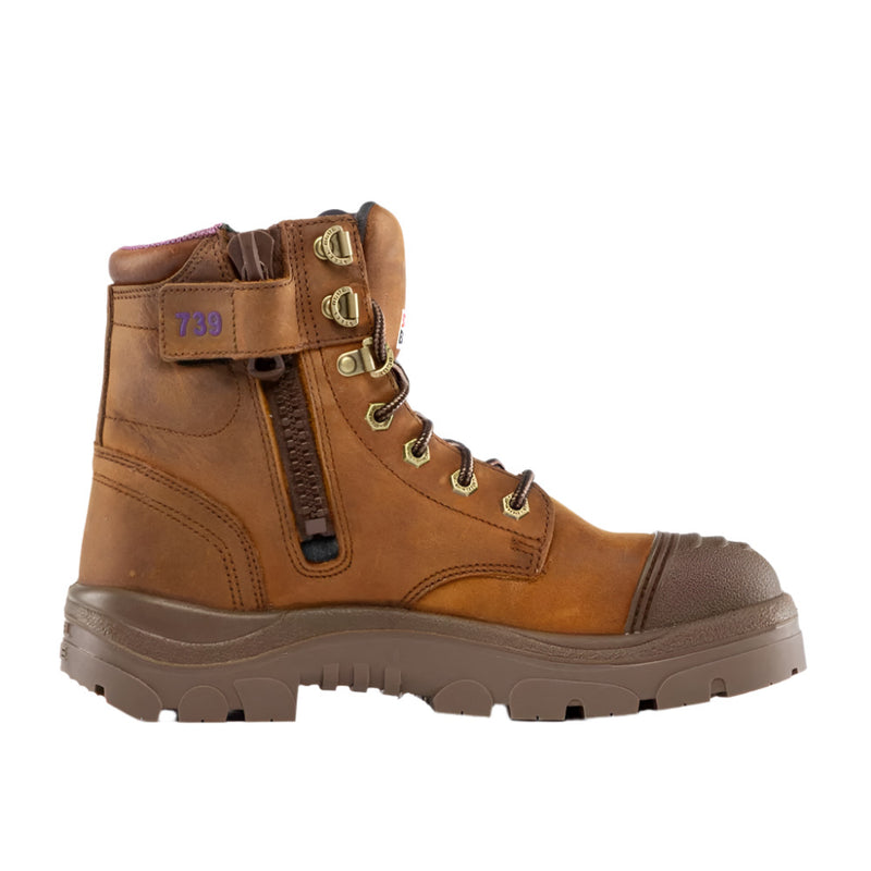 Load image into Gallery viewer, Steel Blue Argyle Ladies Zip Waterproof Safety Boot, Brown, featuring a 140mm derby style with padded collar, steel toe cap, and heat-resistant TPU outsole, designed for comfort and protection in demanding work environments.
