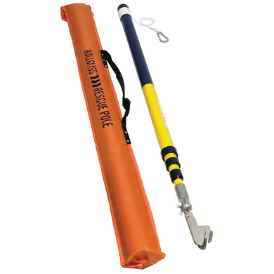 3M DBI-SALA Rollgliss Heavy Duty Telescopic Rescue Pole 8900031 with hook end, carabiner, and lanyard, shown with its orange carry-bag, designed for high-strength, non-conductive rescue operations in challenging locations.