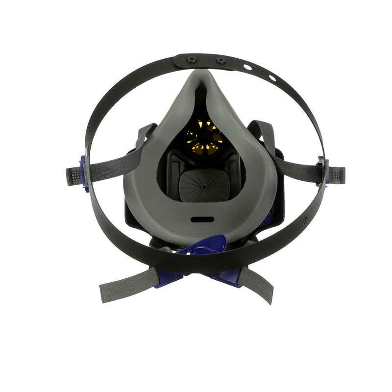 Load image into Gallery viewer, 3M Secure Click Half Face Reusable Respirator: Large, featuring adjustable head straps, central exhalation valve, and intuitive filter connection, designed for optimal comfort and protection against gases and particulates.
