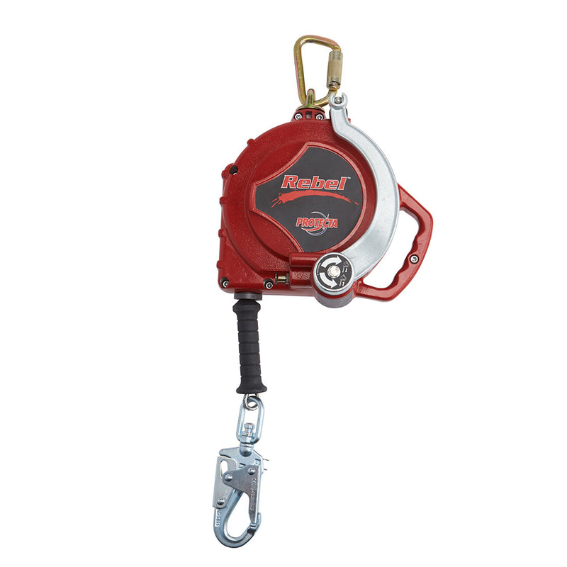 Load image into Gallery viewer, 3M Protecta 3591002 Type 3 Retrieval SRL: 15M self-retracting lifeline with rugged aluminum housing, top carabiner, bottom snap hook, ergonomic handle, and visible retrieval winch for enhanced height safety.
