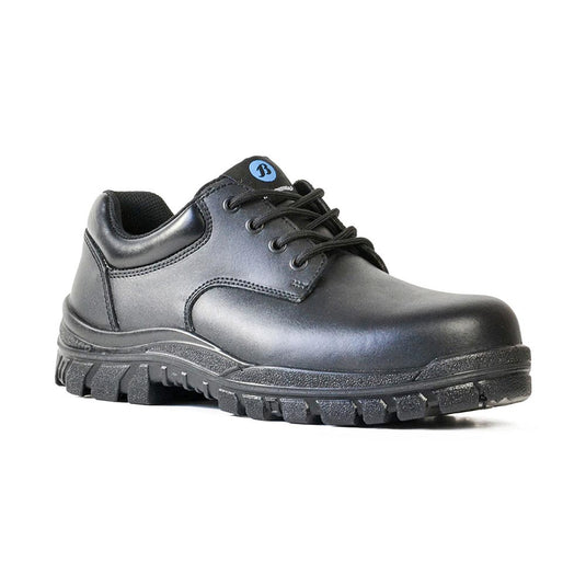 Bata Neptune Lace Up Safety Shoe, Black, features a derby style with a smooth leather upper, steel toecap, and slip-resistant sole, ideal for workplace safety, reflecting Active Safety's commitment to quality.