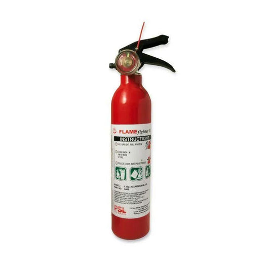 0.3KG ABE Dry Powder Fire Extinguisher featuring a pressure gauge, safety pin, and pull-pin lever, ideal for Class A, B, E fires, suitable for home, office, and commercial use.