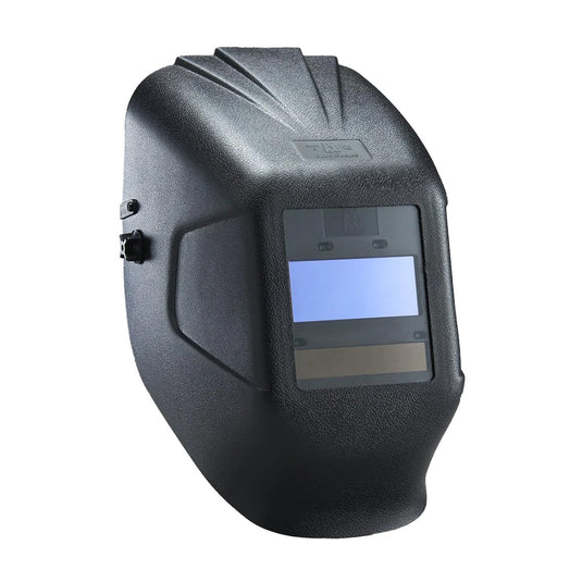 Auto Darkening Welding Helmet (Shade 5-12) with a blue screen, designed for welders' safety. Features include auto-darkening ADF, arc light sensors, and a USB rechargeable battery for enhanced protection and convenience.