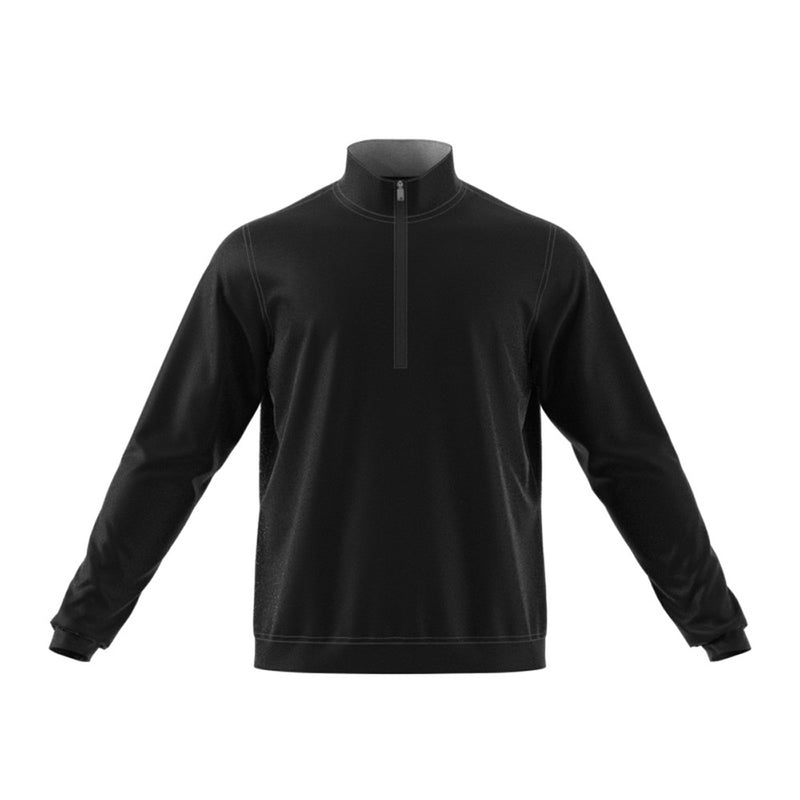 Load image into Gallery viewer, Adidas Mens Elevate Quarter Zip Pullover, Black, features a sleek half-zip design with banded cuffs and hem, crafted from recycled materials for sustainable wear, ideal for active lifestyles and workplace comfort.
