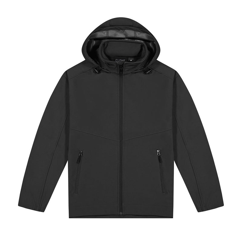 Load image into Gallery viewer, Aspiring Soft Shell Jacket: A versatile, elongated jacket featuring a fold-away hood, windproof and water-resistant softshell material, fleece lining for warmth, and YKK zippers, ideal for active safety wear.
