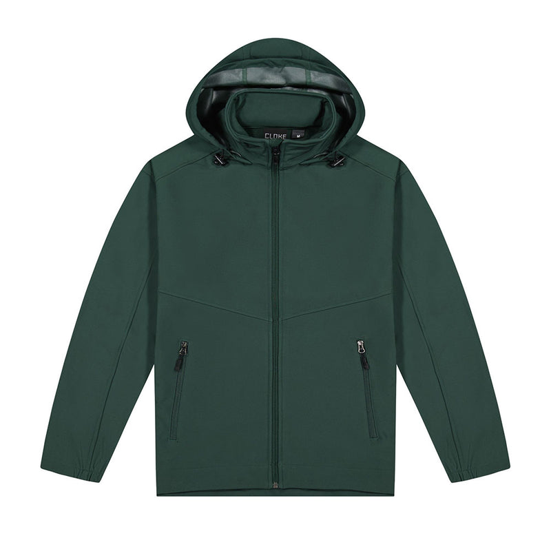 Load image into Gallery viewer, Aspiring Soft Shell Jacket featuring a windproof, water-resistant, and breathable design with fleece lining, YKK zips, fold-away hood, zippered hand pockets, and adjustable waist for versatile and durable protection.
