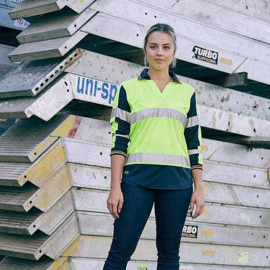 Bisley Women's Hi Vis Taped Long Sleeve Polo