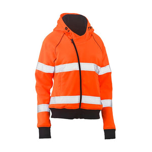 Bisley Womens Hi Vis Taped Zip Front Hoodie w/ Sherpa Lining image