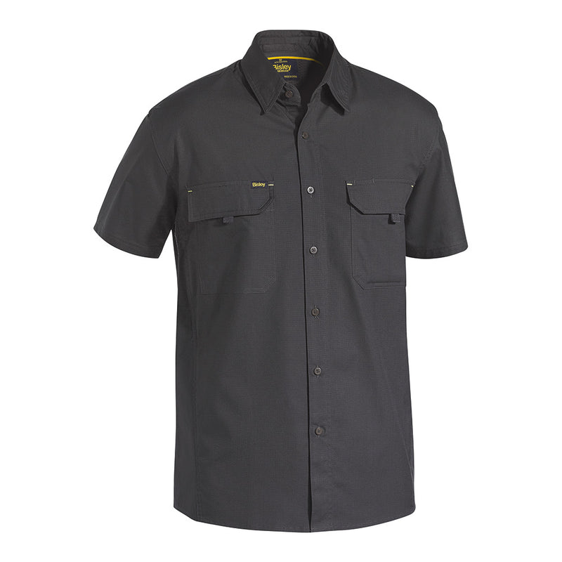 Load image into Gallery viewer, Bisley X Airflow Ripstop Short Sleeve Shirt features a classic collar, two flap-pocket panels with closures, and ventilation for heat stress areas, ideal for active safety environments.
