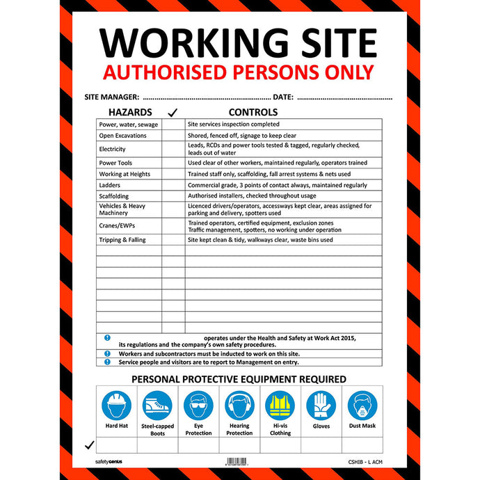 Construction Site Hazard ID Board 600 x 800 ACM