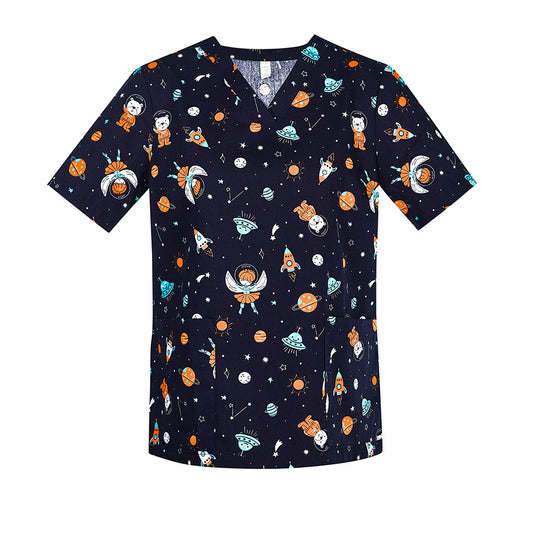 Biz Womens Printed Space Party Scrub Top