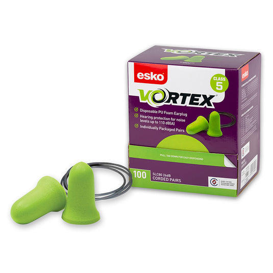 Esko Vortex Bell Shaped Earplugs Green Corded: Box/100