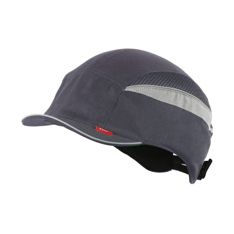 Load image into Gallery viewer, Esko Short Peak Bump Cap: A baseball cap-style safety helmet featuring a small visor, mesh ventilation, reflective strips, and ergonomic ABS shell for protection against minor impacts. Ideal for low-impact industrial use.
