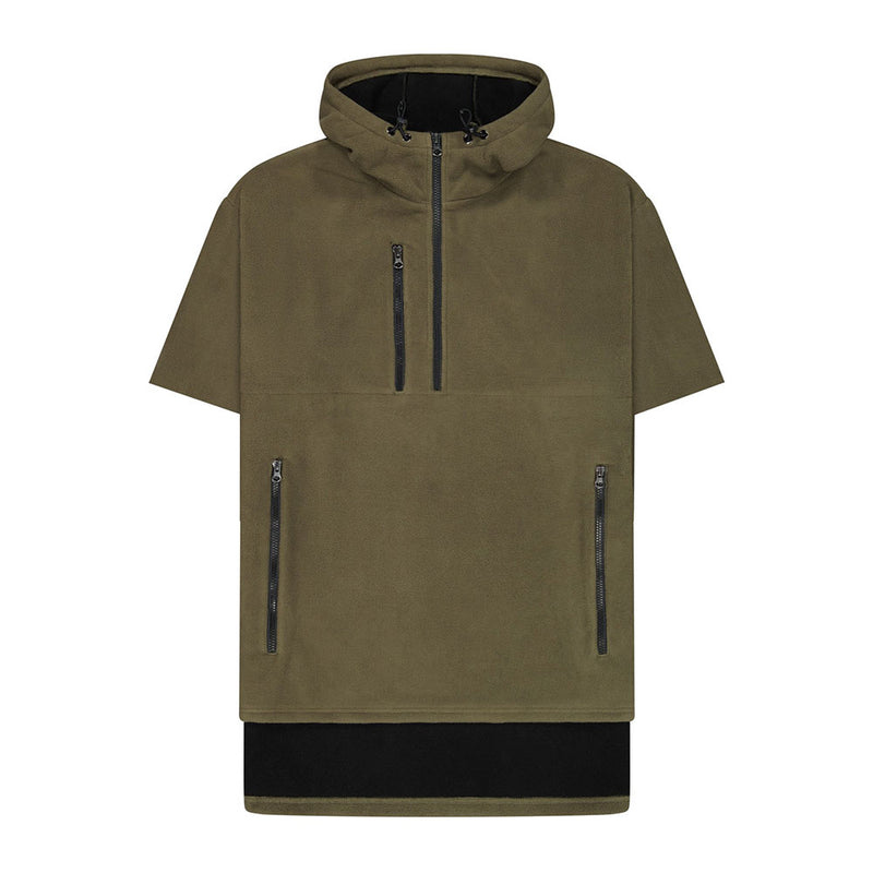 Load image into Gallery viewer, Close-up of the Cloke Hauroko Windproof Short Sleeve Fleece showcasing its YKK zipper and adjustable hood, designed for durability and flexibility in outdoor adventures, perfect for active safety environments.
