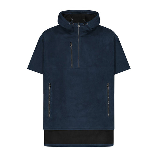 Cloke Hauroko Windproof Short Sleeve Fleece features a durable YKK zipper, large pouch pocket, and adjustable hood, designed for outdoor adventures with windproof, water-resistant fleece, perfect for active safety needs.
