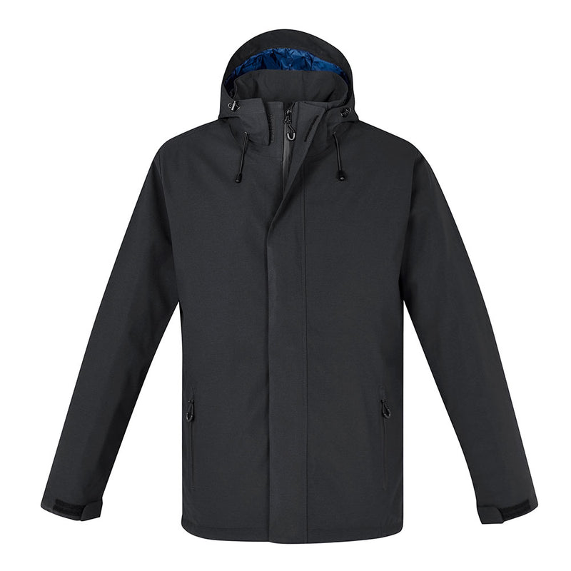 Load image into Gallery viewer, Biz Mens Eclipse Jacket featuring a sleek matte finish with seam-sealed waterproof shell, detachable hood, and quilted metallic lining for warmth, perfect for active safety and workwear needs.
