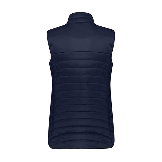 Biz Womens Expedition Vest, a quilted sleeveless puffer with horizontal stitching and a stand-up collar, showcases lightweight insulation and durable rip-stop material, ideal for active safety and workwear environments.