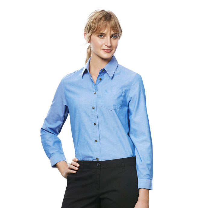 Biz Womens Long Sleeve Shirt, Chambray Blue