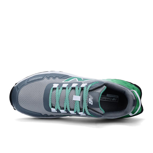 New Balance Fresh Foam Cremorne 2E Safety Shoe, Alloy/Green, features grey mesh with darker overlays and mint-green-and-white laces, offering comfort, support, and durability for long workdays.