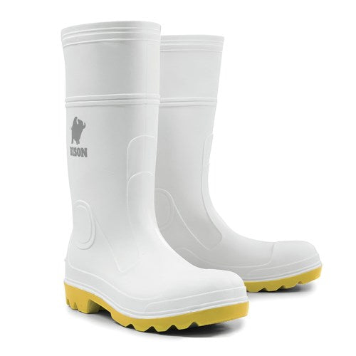 Bison PVC Food Industry Gumboot: White/Grey